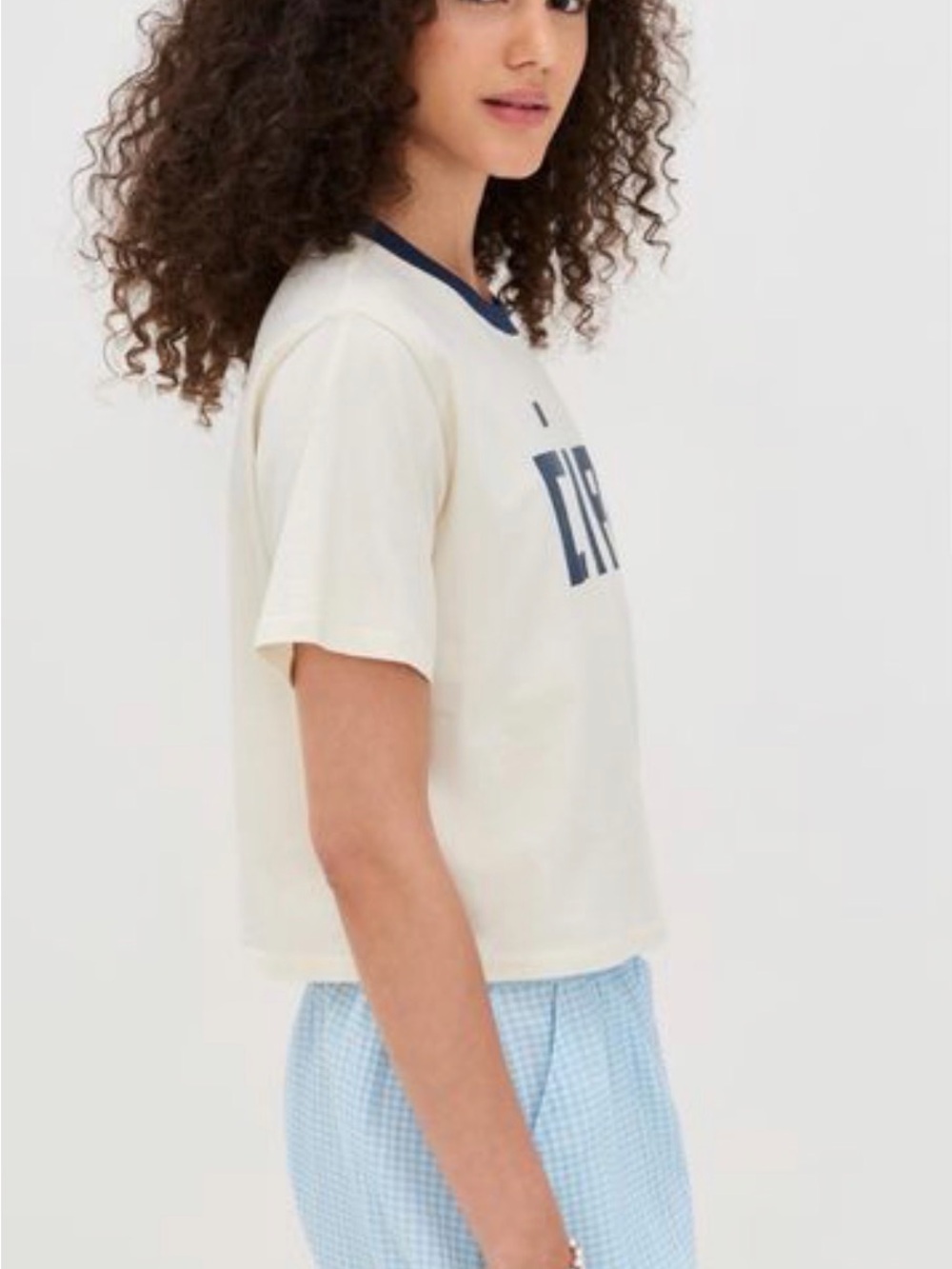 Clare V Le Carre Tee with Navy Graphic Ringer Collar NWT - Picture 2 of 7